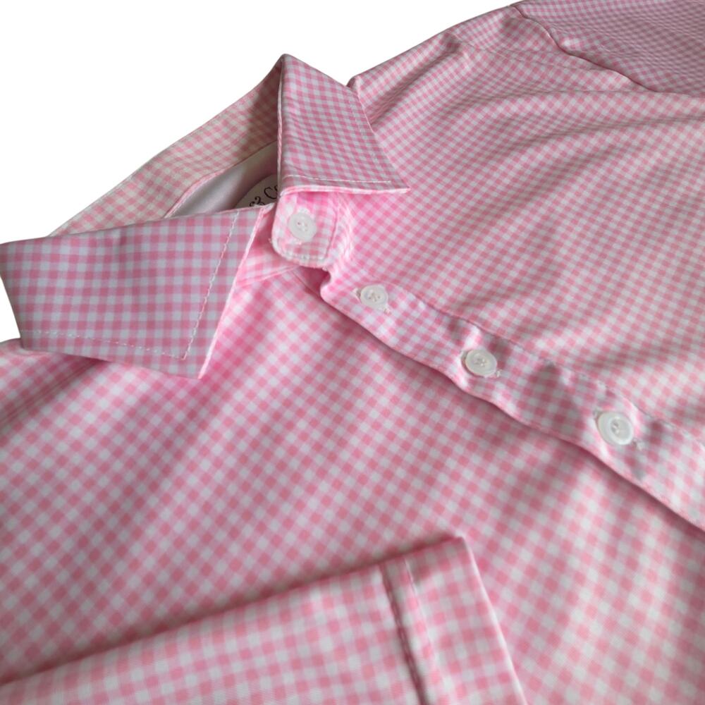 Collars & Co. Semi-spread Collar Polo, Pink Gingham Check sz L, Performance - Picture 6 of 12
